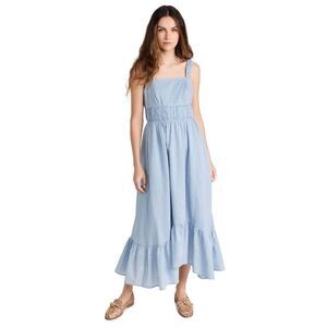 Ayr The Happy Hour Midi Dress Seersucker 100% Cotton Blue Size M Pockets Smocked
